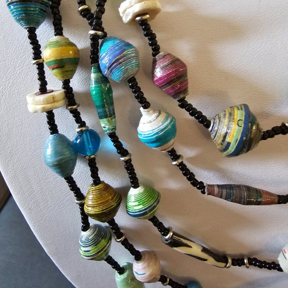 New Recycled Paper Beads Acacia Creation Artisan Necklace Bracelet Studio Kenya - Picture 5 of 16